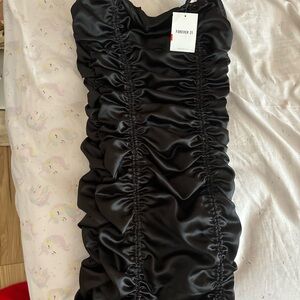 Forever 21 Satin Black Gathered Dress
